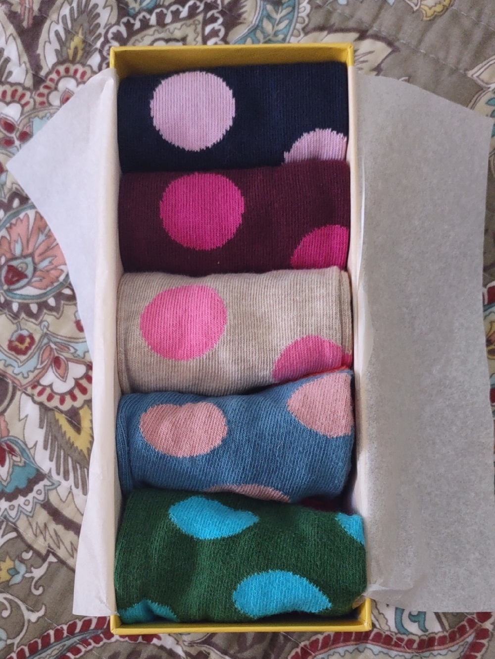 Set Of 5 Boden Crew Socks Big Polka Dots In Box